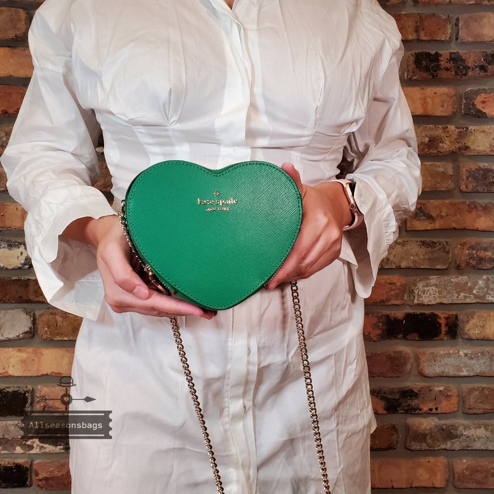 NWT Kate Spade AUTHENTIC New York Love Shack Mini Heart Crossbody Bag Green Bean - Picture 1 of 6